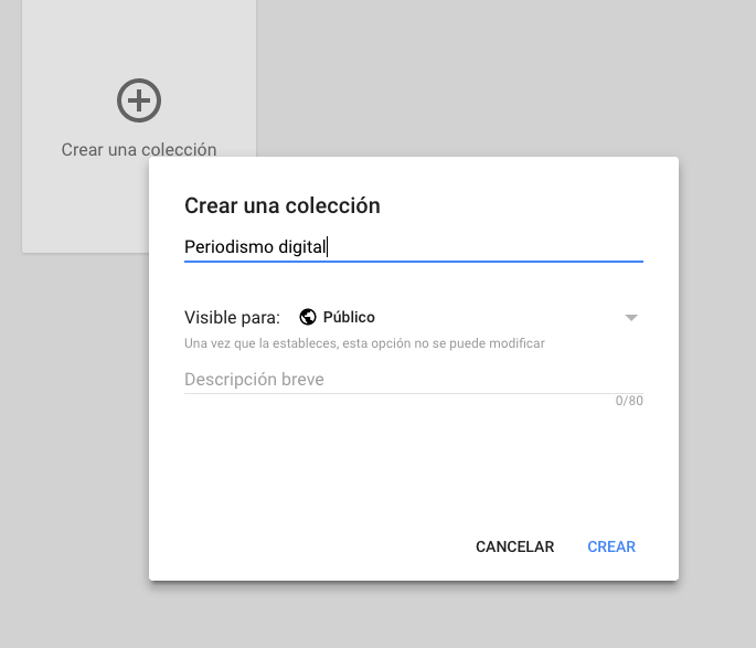 crea una coleccion google