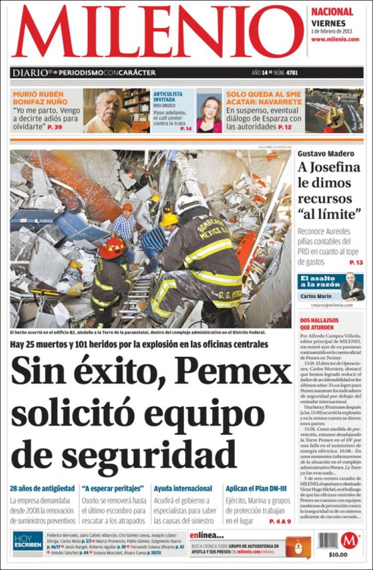 Portadas de periódicos mexicanos informan de la tragedia en edificio Pemex  - Clases de Periodismo